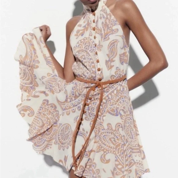 Zara neutral color mini dress NWT comes with a rope belt. - Picture 6 of 7